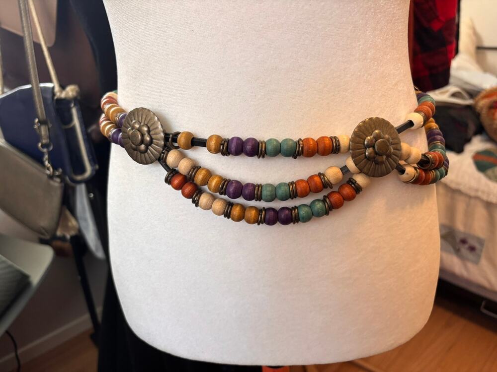 Vintage Multicolor Wood Bead Concho Chain Belt